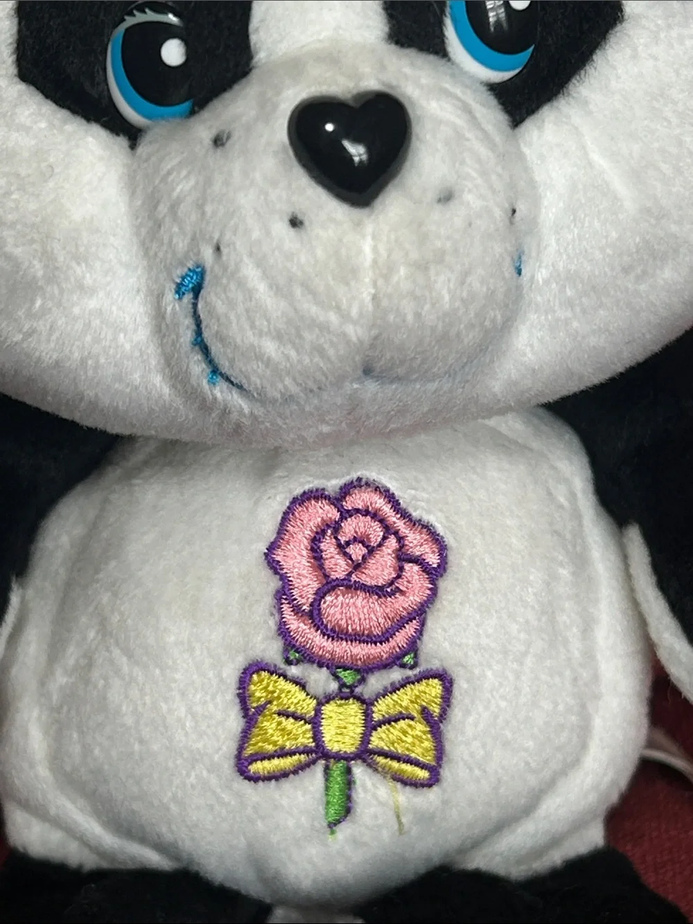 RARE Care Bears Cousin Polite Panda beanie White Black with Pink Rose Accent 8” - Picture 2 of 11
